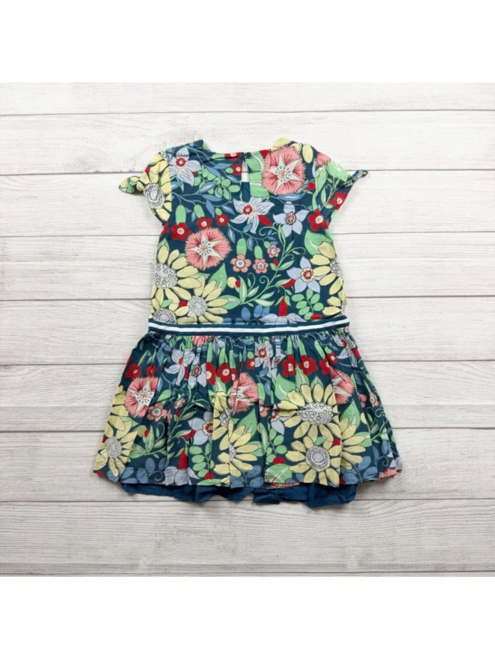 Gymboree Girls Floral Blue Short Sleeve Keyhole Back Dress S 5-6